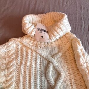 Forever 21 Cream Cable Knit Turtleneck Sweater